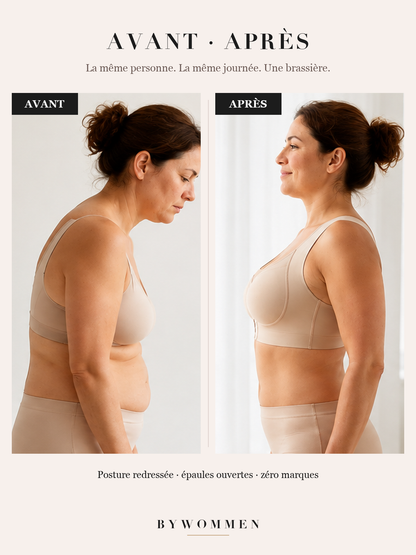 Avant après : posture redressée avec la brassière Bywommen